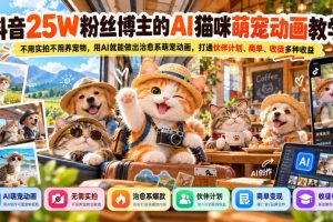 抖音25W粉丝博主的AI猫咪萌宠动画教学，不用实拍不用养宠物，用AI就能…