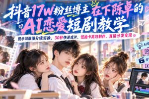 抖音17W粉丝博主在下陈卓的AI恋爱短剧教学,提示词融图分镜实操,30秒…