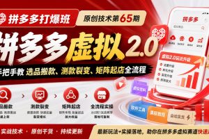 叮当会《拼多多打爆班》原创技术第65期，拼多多虚拟2.0，手把手教选品…