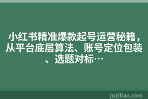 小红书精准爆款起号运营秘籍，从平台底层算法、账号定位包装、选题对标…