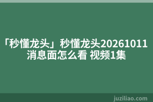 「秒懂龙头」秒懂龙头20261011消息面怎么看 视频1集