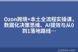 Ozon跨境+本土全流程实操课，数据化决策思维、AI提效与从0到1落地路线…
