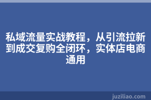私域流量实战教程，从引流拉新到成交复购全闭环，实体店电商通用
