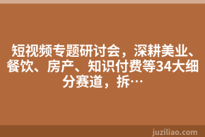 短视频专题研讨会，深耕美业、餐饮、房产、知识付费等34大细分赛道，拆…