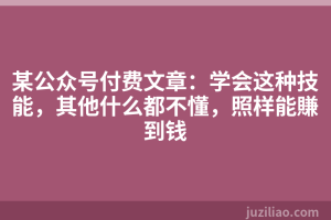 某公众号付费文章：学会这种技能，其他什么都不懂，照样能賺到钱