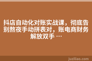 抖店自动化对账实战课，彻底告别熬夜手动拼表对，账电商财务解放双手 …