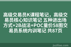高级交易员K课程笔记，高级交易员核心知识笔记 五种进出场方式+2B战法+POC量价58图交易员系统内训笔记 共87页