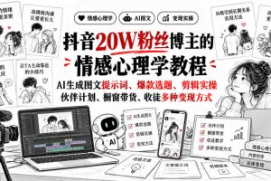抖音20W粉丝博主静候心声的情感心理学教程，AI生成图文提示词、爆款选…