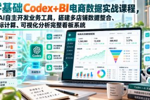零基础Codex+BI电商数据实战课程，用AI自主开发业务工具，搭建多店铺数…