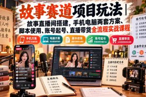 故事赛道项目玩法｜故事直播间搭建，手机电脑两套方案、脚本使用、账号…