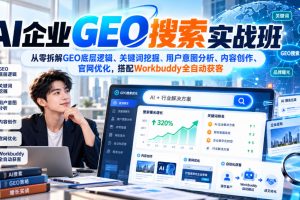 AI企业GEO搜索实战班，从零拆解GEO底层逻辑、关键词挖掘、用户意图分析…